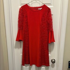 Sandra Darren Red Cocktail Sheath Dress with Bell Sleeves